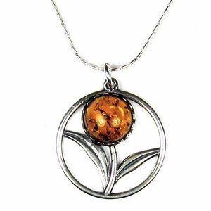 Sterling Silver Amber Sunflower Necklace